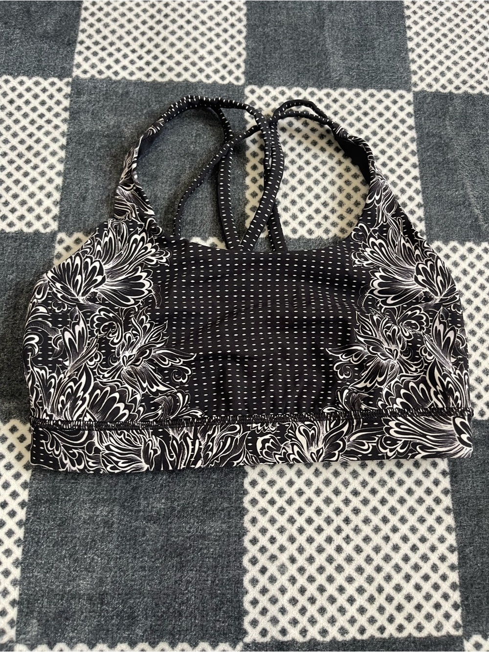 lululemon athletica Black and White Floral Strappy Sports Bra